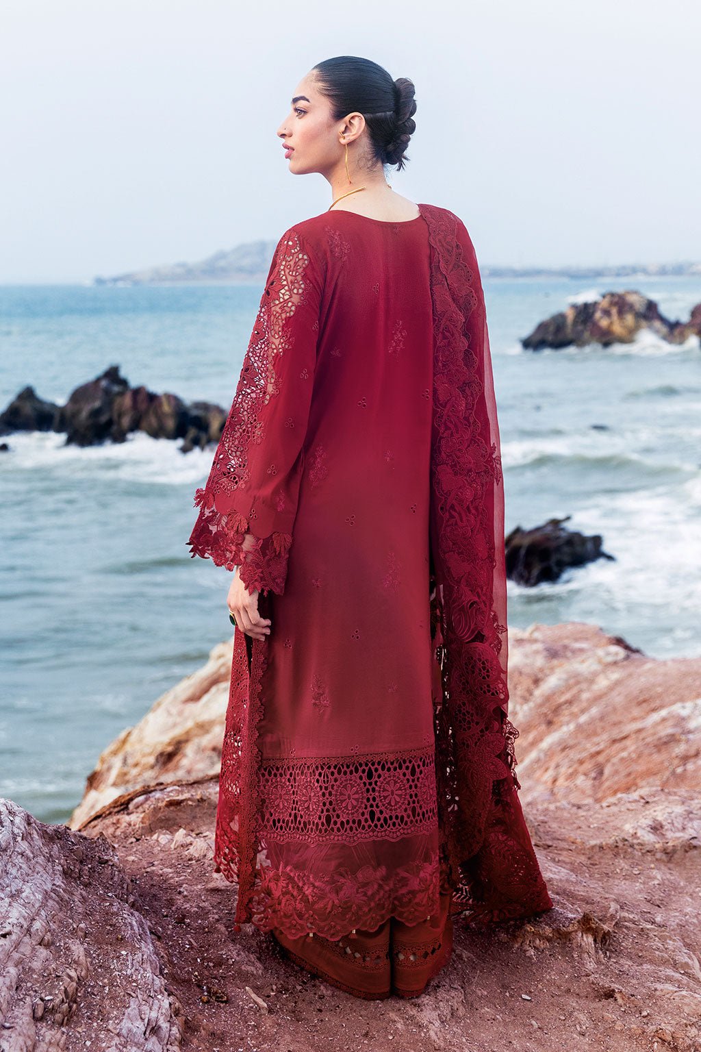 Afsanah | Lost in Waves | A-203-Brand:Afsanah-Type:Ladies Clothes-Blood Red-Lawn-House of Maryam- Buy in UK, USA