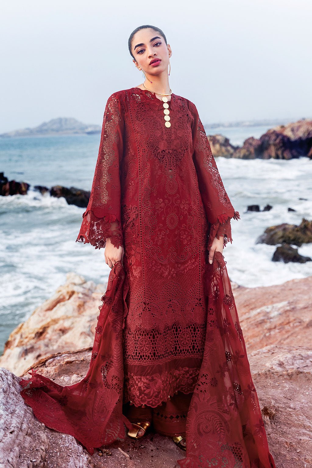 Afsanah | Lost in Waves | A-203-Brand:Afsanah-Type:Ladies Clothes-Blood Red-Lawn-House of Maryam- Buy in UK, USA