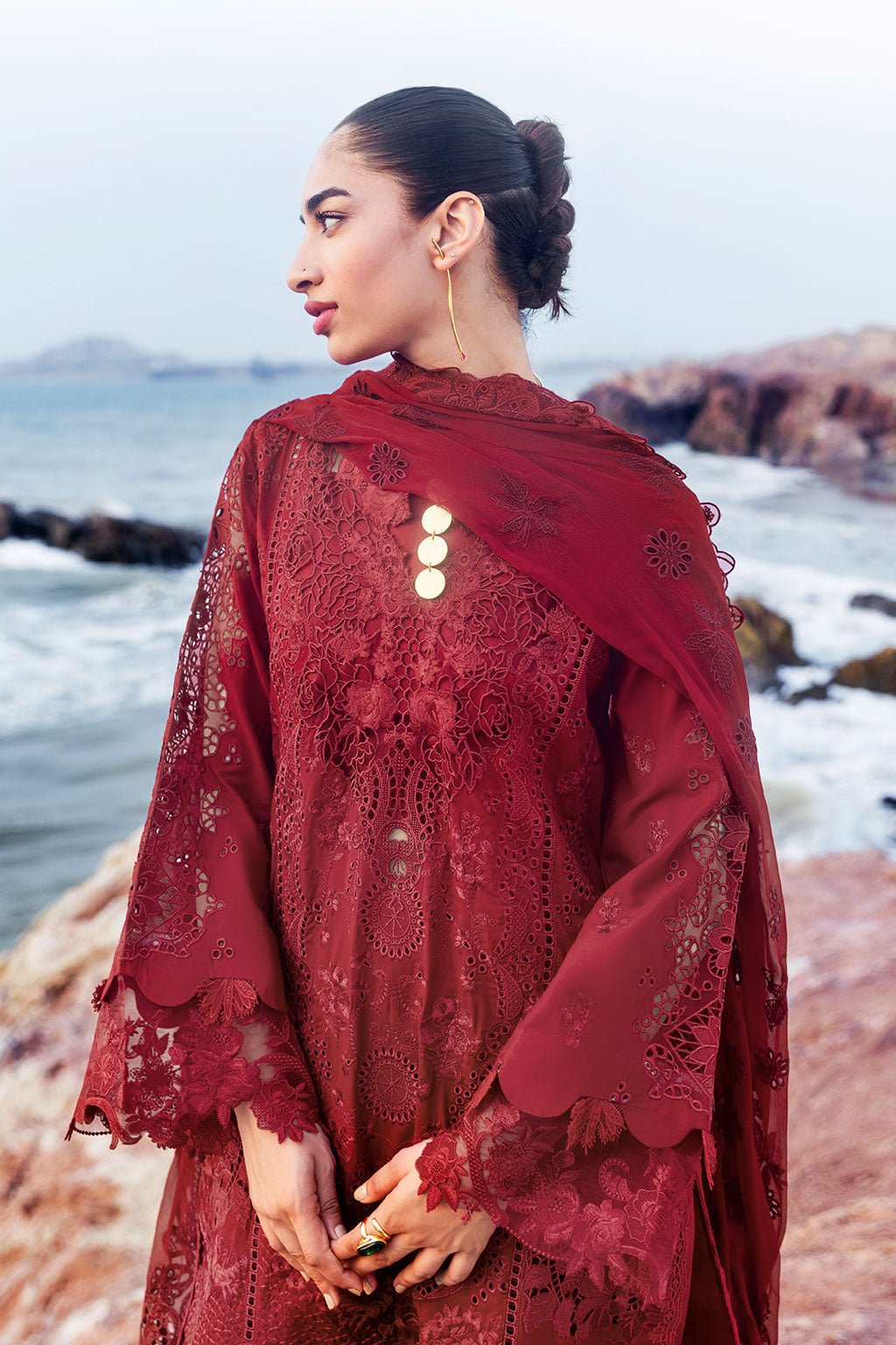 Afsanah | Lost in Waves | A-203-Brand:Afsanah-Type:Ladies Clothes-Blood Red-Lawn-House of Maryam- Buy in UK, USA