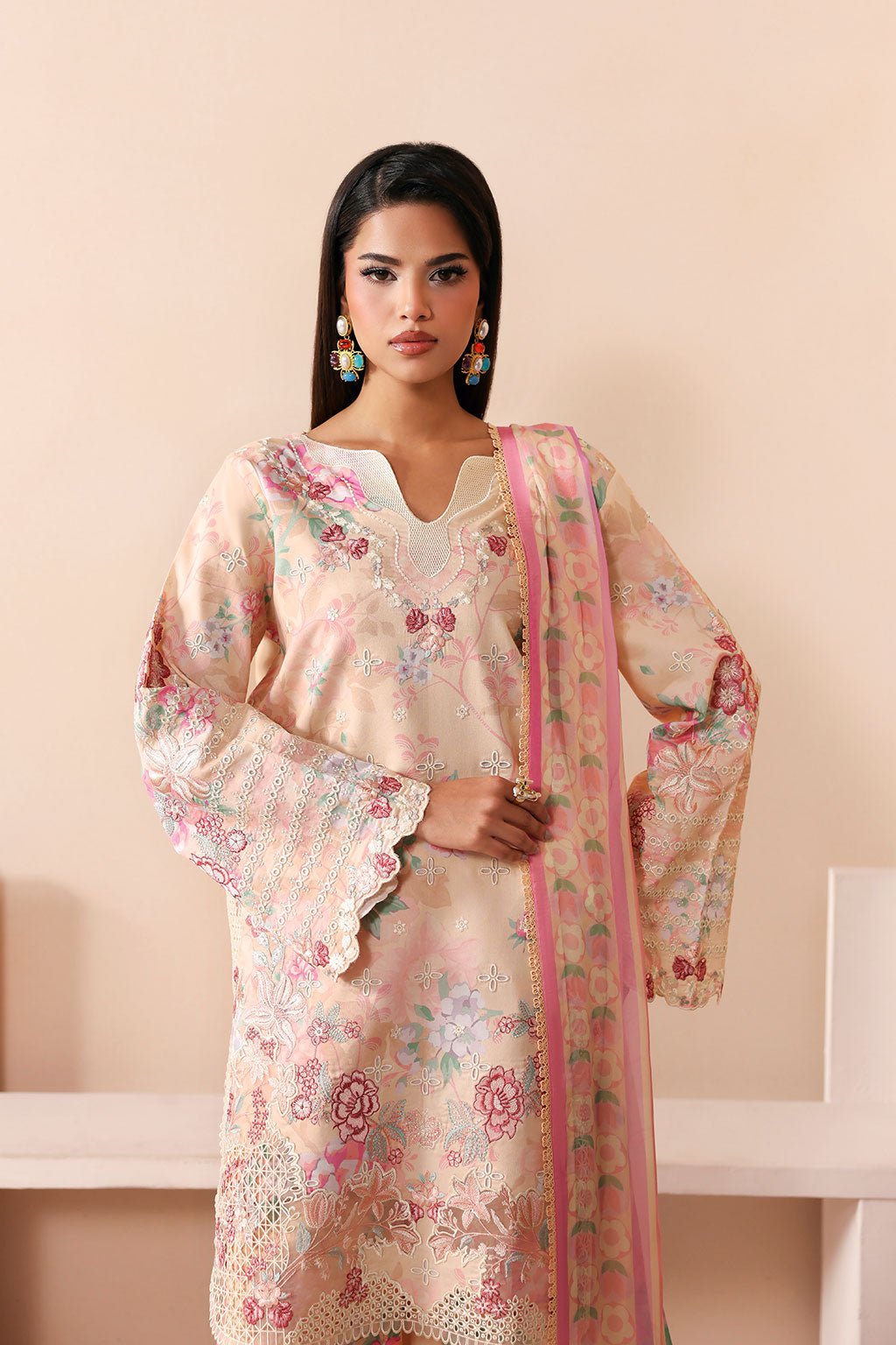 Afsanah | The Summer Palette | AL-205-Brand:Afsanah-Type:Ladies Clothes-Pale Peach-Lawn-House of Maryam- Buy in UK, USA