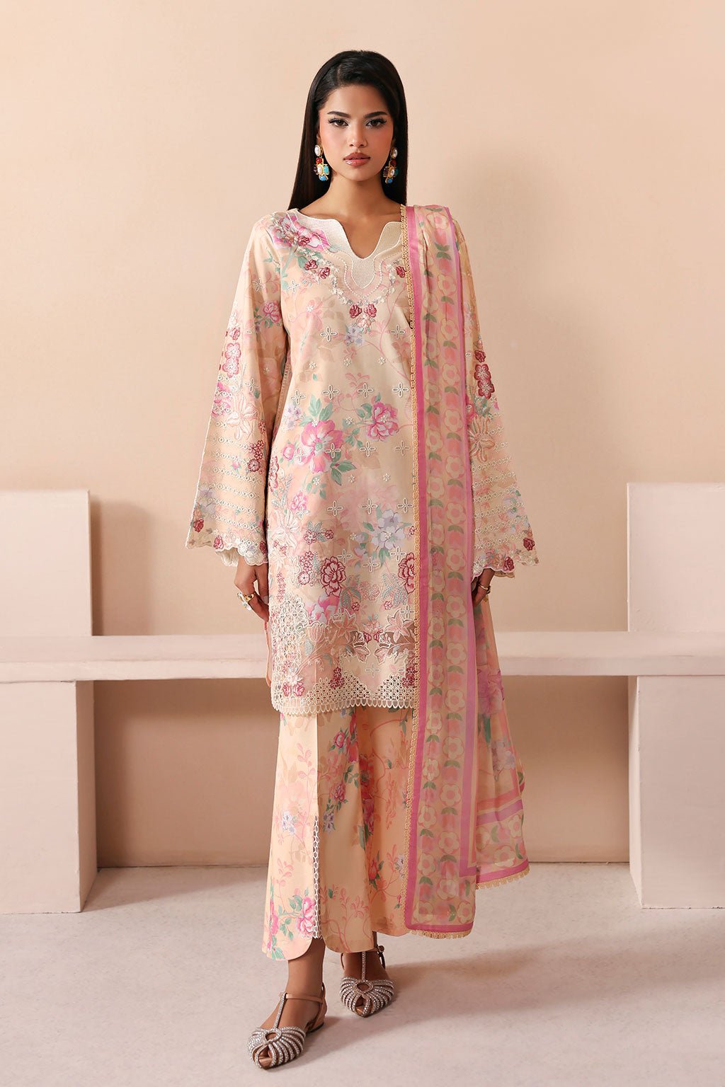 Afsanah | The Summer Palette | AL-205-Brand:Afsanah-Type:Ladies Clothes-Pale Peach-Lawn-House of Maryam- Buy in UK, USA