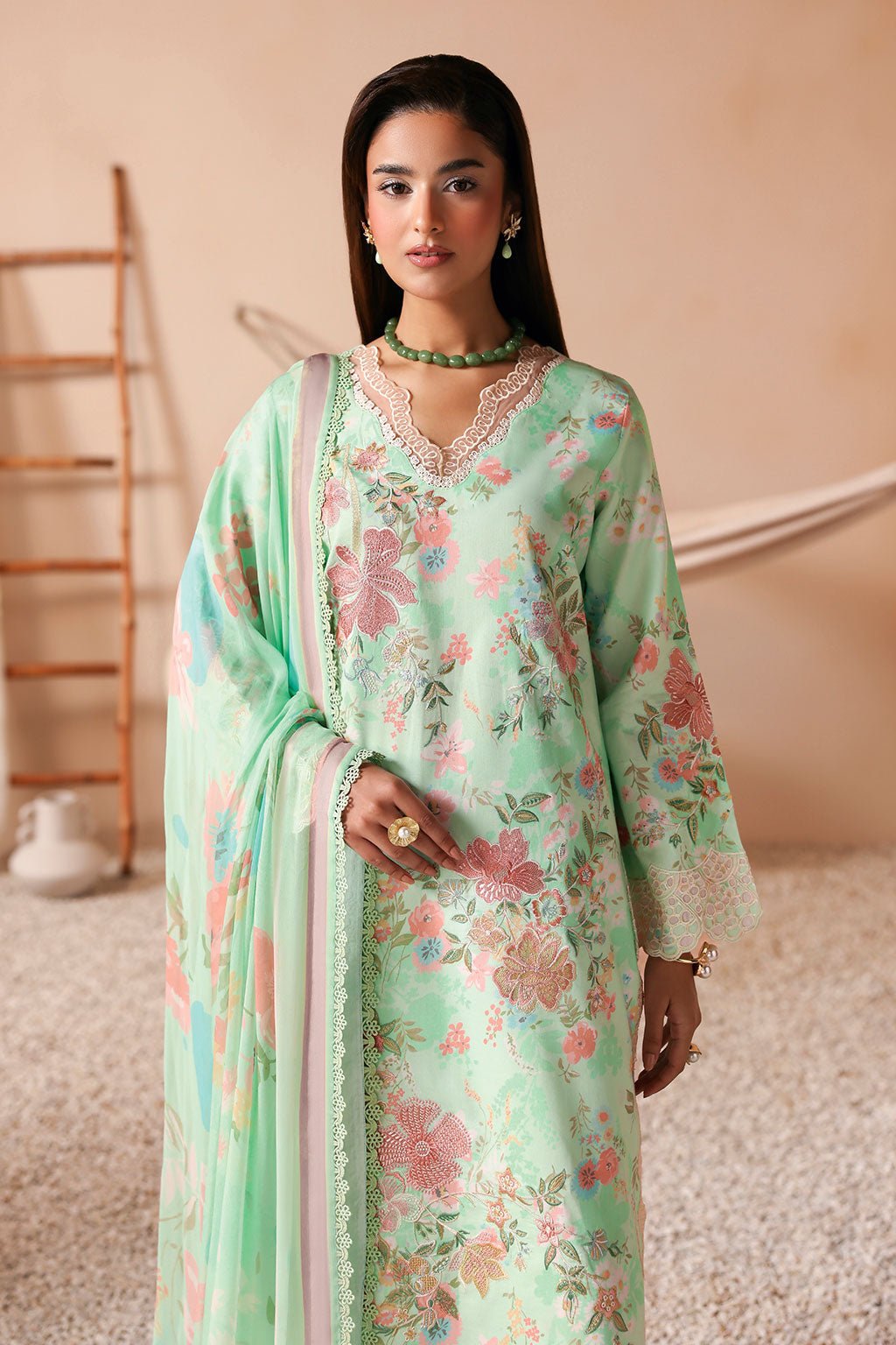 Afsanah | The Summer Palette | AL-207-Brand:Afsanah-Type:Ladies Clothes-Pastel Mint-Lawn-House of Maryam- Buy in UK, USA