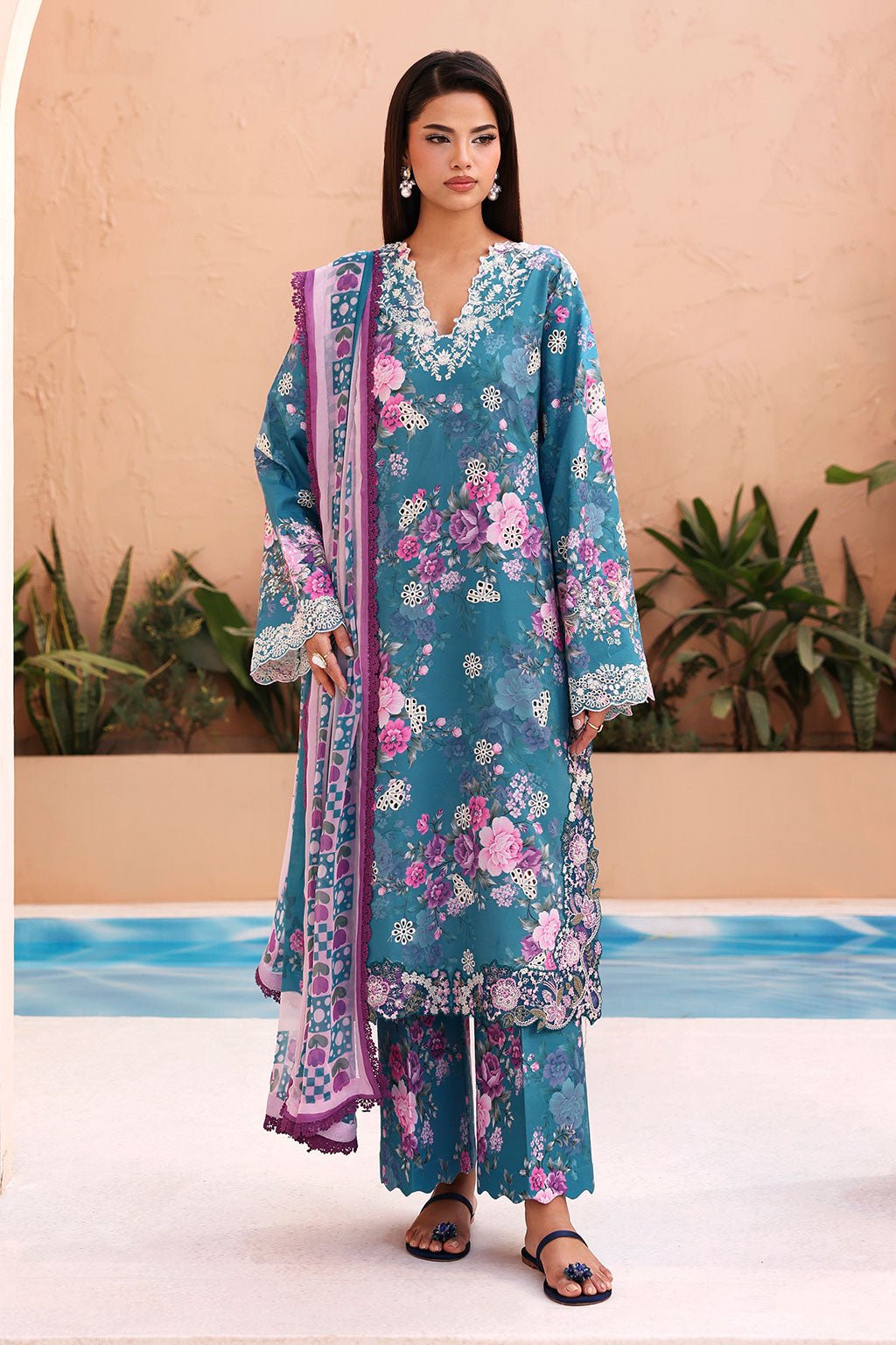 Afsanah | The Summer Palette | AL-209-Brand:Afsanah-Type:Ladies Clothes-Teal Blue-Lawn-House of Maryam- Buy in UK, USA