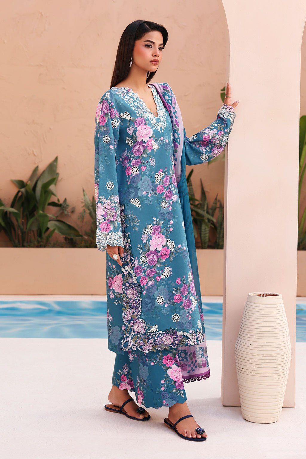 Afsanah | The Summer Palette | AL-209-Brand:Afsanah-Type:Ladies Clothes-Teal Blue-Lawn-House of Maryam- Buy in UK, USA
