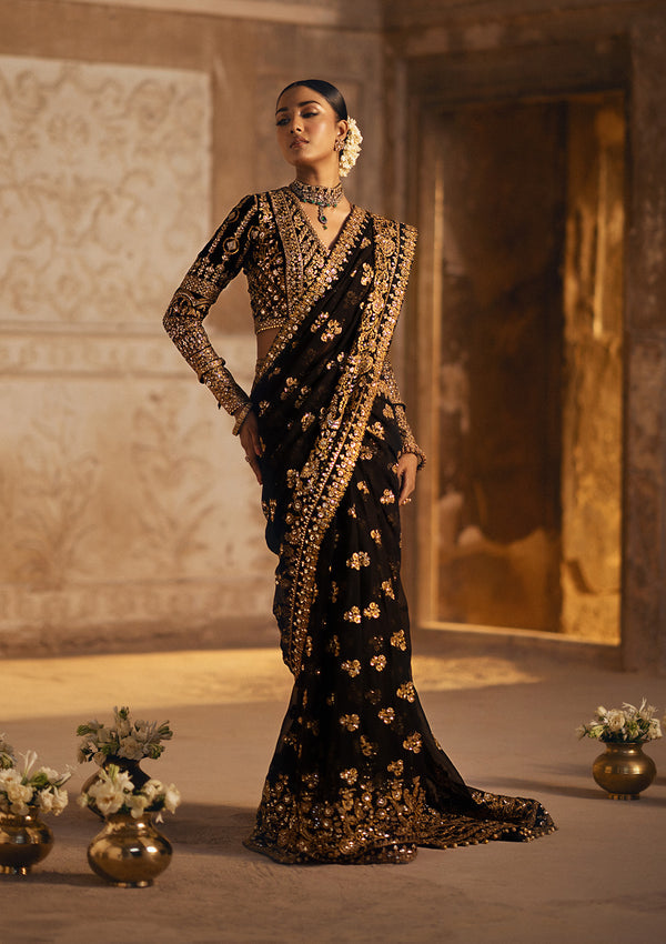 Aik Atelier Dastoor - Look 04 embroidered chiffon saree with velvet blouse