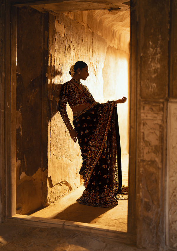 Aik Atelier Dastoor - Look 04 embroidered chiffon saree with velvet blouse, photo 5