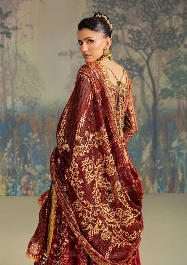 Aik Atelier | Lady Aik 26 | LOOK 01-Brand:Aik Atelier-Type:Ladies Clothes-Maroon-Organza-House of Maryam- Buy in UK, USA