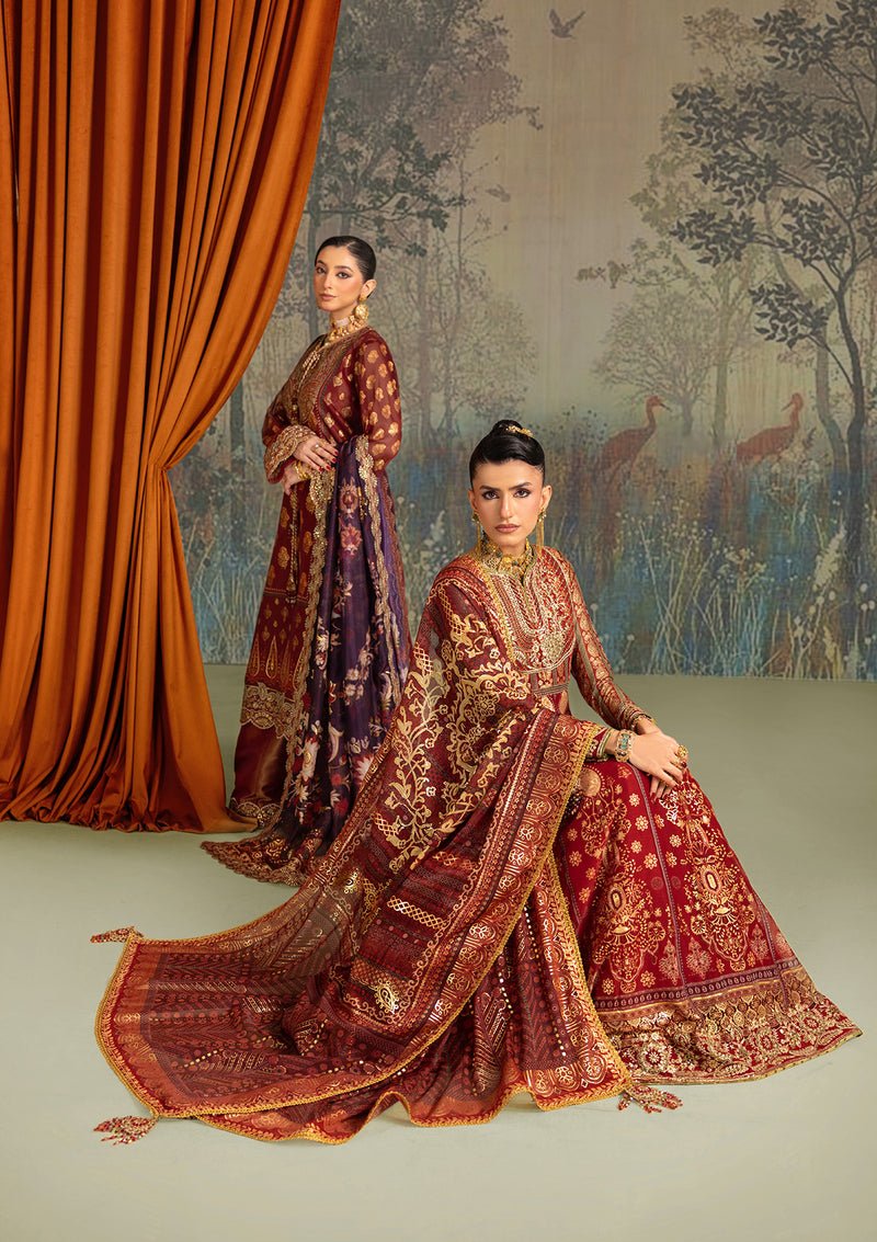 Aik Atelier | Lady Aik 26 | LOOK 01-Brand:Aik Atelier-Type:Ladies Clothes-Maroon-Organza-House of Maryam- Buy in UK, USA