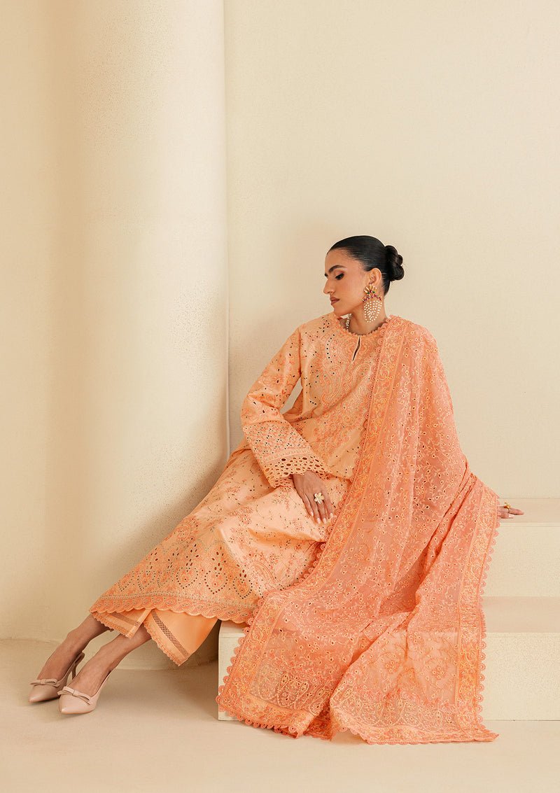 Aik Atelier | Lawn 26 | Look B2602B-Brand:Aik Atelier-Type:Ladies Clothes-Apricot Orange-Lawn-House of Maryam- Buy in UK, USA