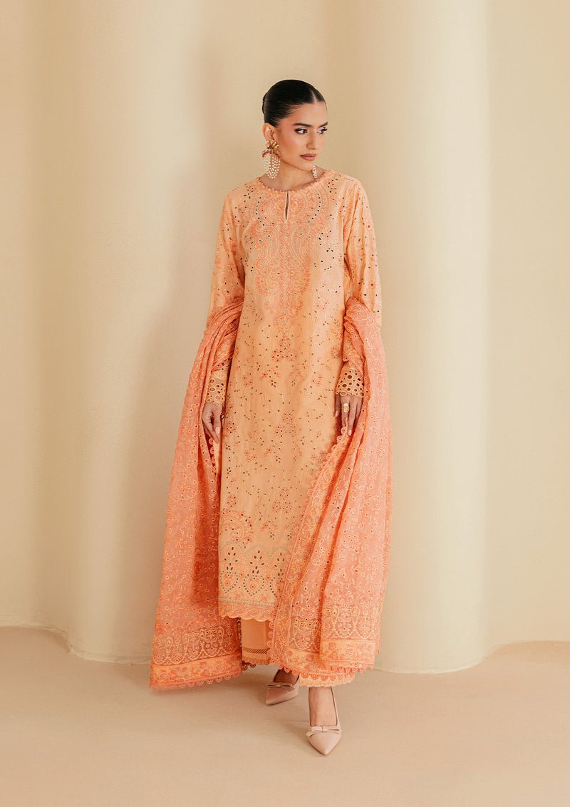 Aik Atelier | Lawn 26 | Look B2602B-Brand:Aik Atelier-Type:Ladies Clothes-Apricot Orange-Lawn-House of Maryam- Buy in UK, USA