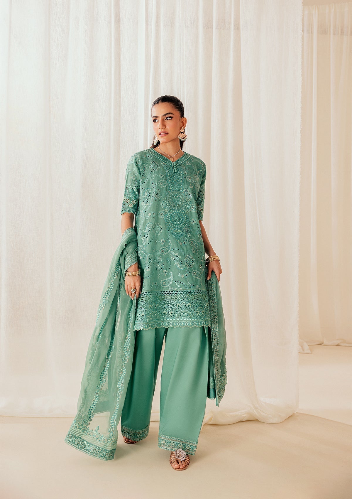 Aik Atelier | Lawn 26 | Look B2603A-Brand:Aik Atelier-Type:Ladies Clothes-Sea Green-Lawn-House of Maryam- Buy in UK, USA