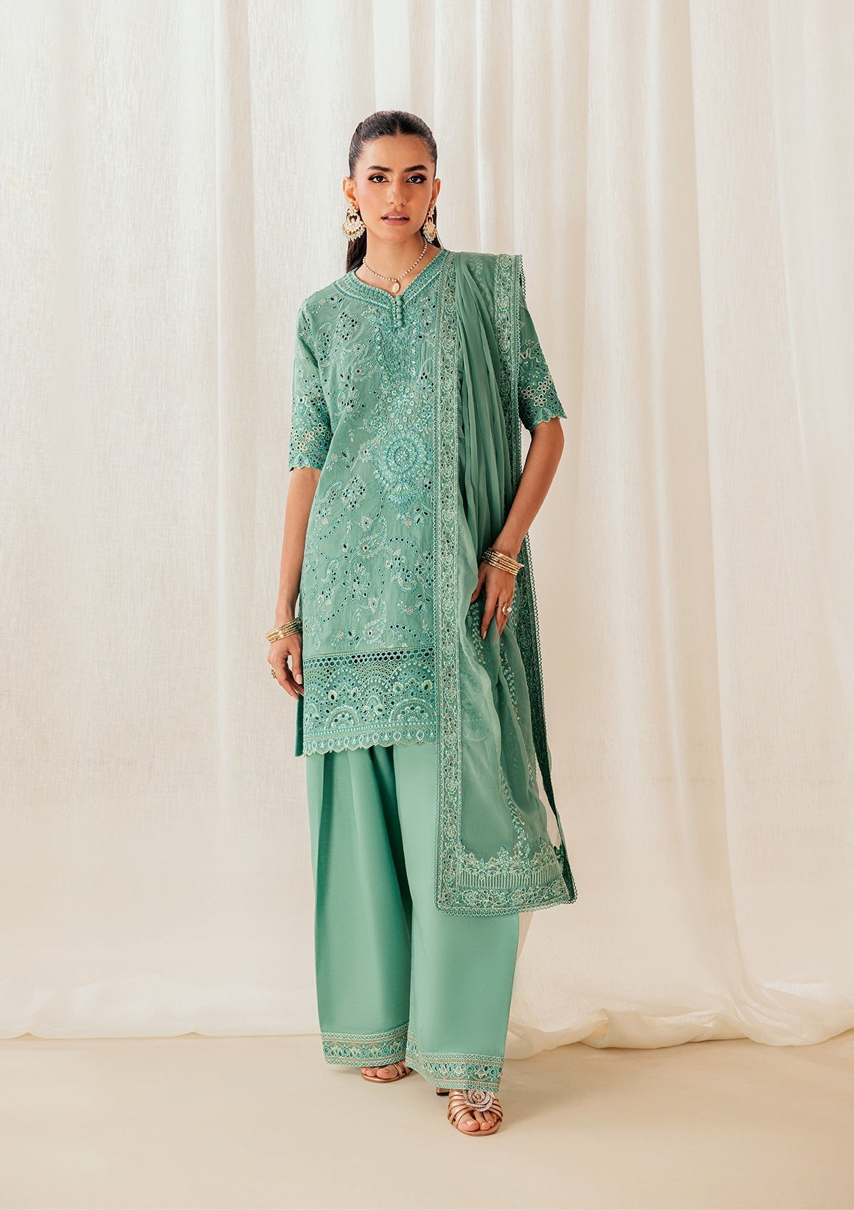 Aik Atelier | Lawn 26 | Look B2603A-Brand:Aik Atelier-Type:Ladies Clothes-Sea Green-Lawn-House of Maryam- Buy in UK, USA