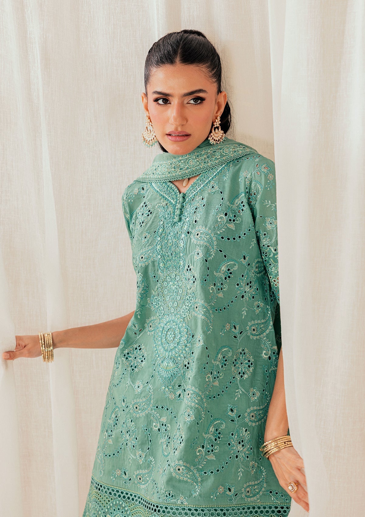 Aik Atelier | Lawn 26 | Look B2603A-Brand:Aik Atelier-Type:Ladies Clothes-Sea Green-Lawn-House of Maryam- Buy in UK, USA