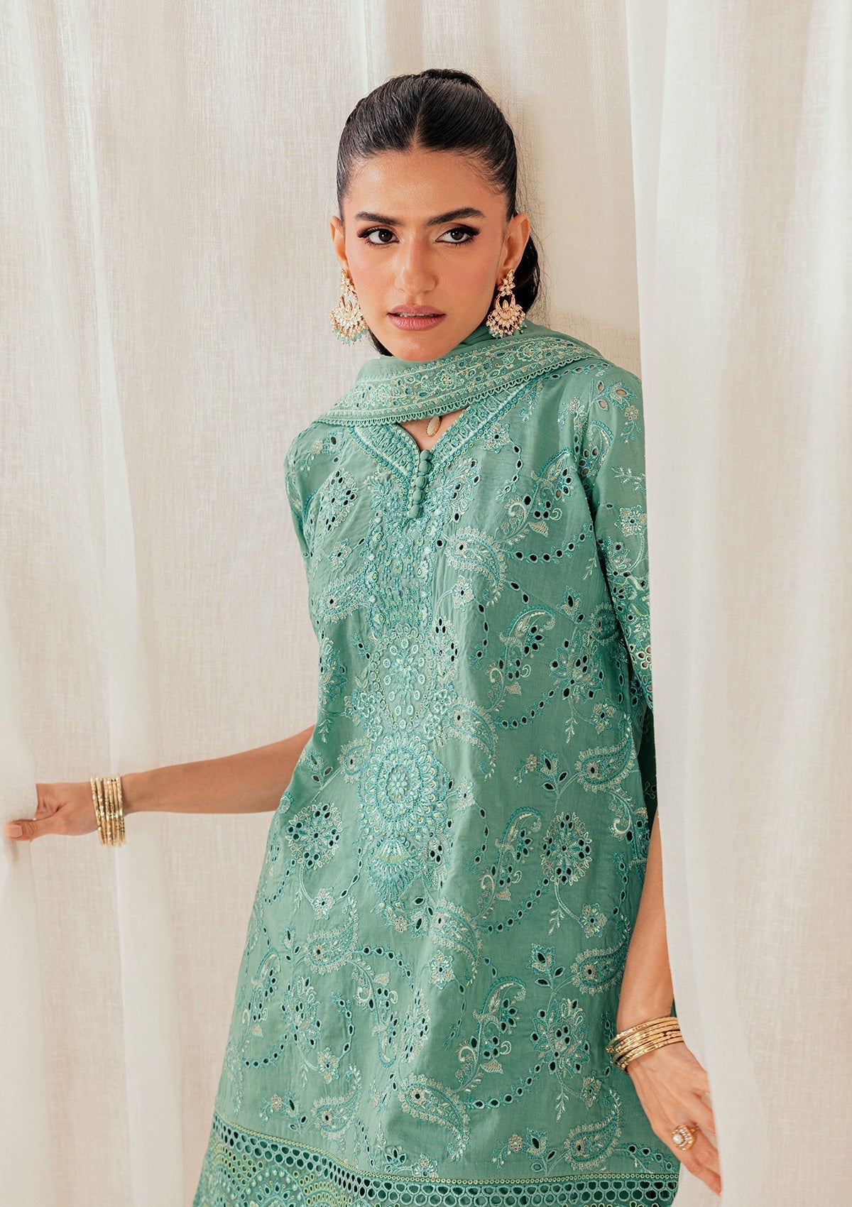 Aik Atelier | Lawn 26 | Look B2603A-Brand:Aik Atelier-Type:Ladies Clothes-Sea Green-Lawn-House of Maryam- Buy in UK, USA