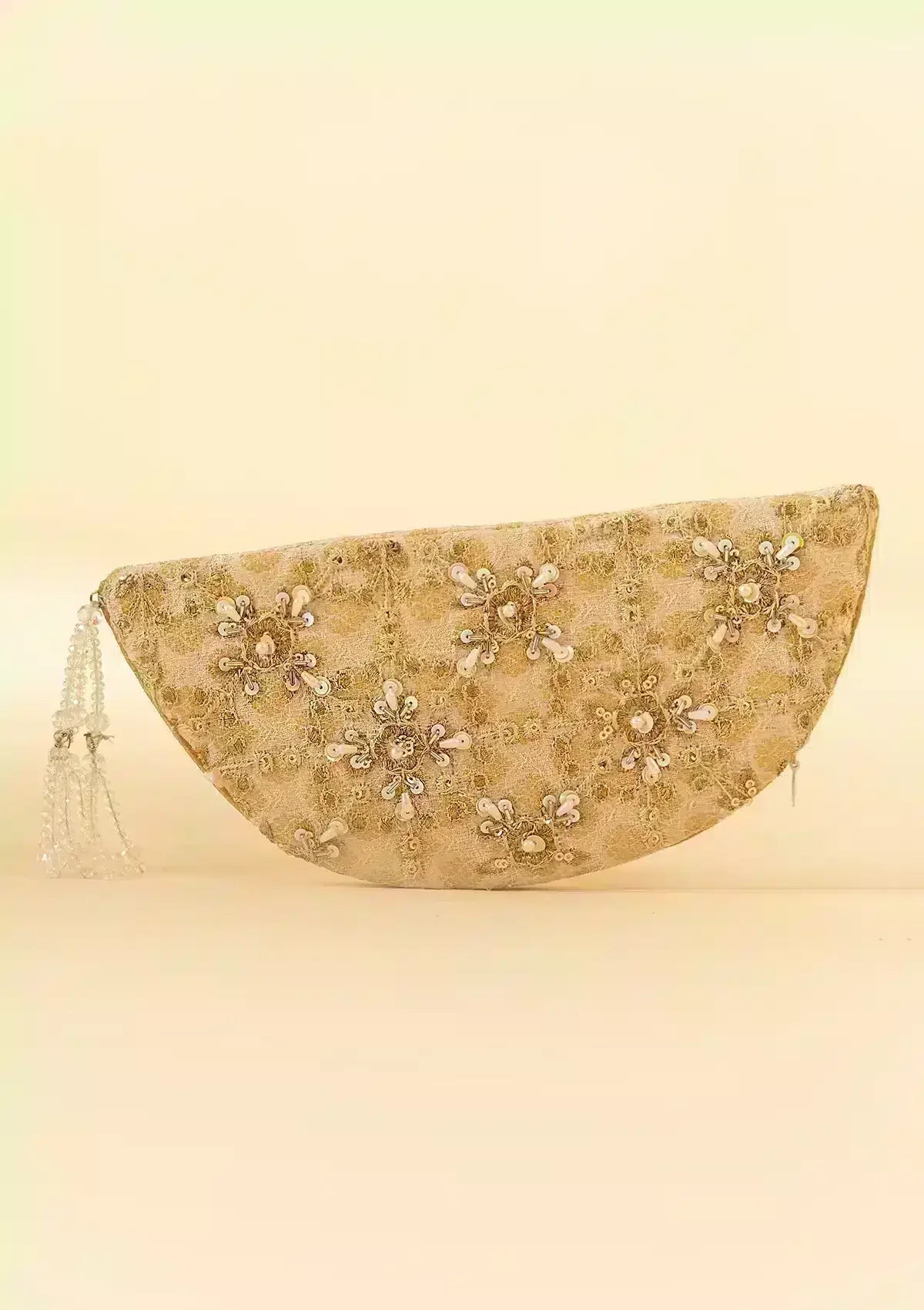 AIK Beige Jamawar Clutch