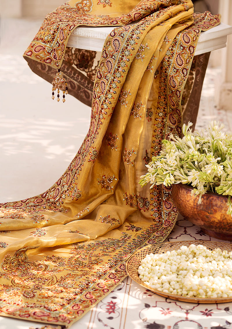 Aik Atelier | Wedding Festive 24 | INDIAN GOLD TISSUE SHAWL by Designer Aik Atelier - House of Maryam - Pakistani Designer Ethnic Wear in {{ shop.shopifyCountryName }}