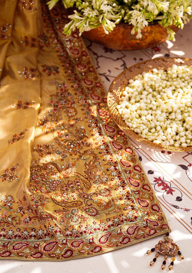 Aik Atelier | Wedding Festive 24 | INDIAN GOLD TISSUE SHAWL by Designer Aik Atelier - House of Maryam - Pakistani Designer Ethnic Wear in {{ shop.shopifyCountryName }}