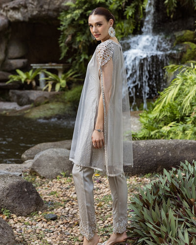 Ain | Cascade Party Wears | AN-103-Brand:Ain-Type:Ladies Clothes-Gray-Net-House of Maryam- Buy in UK, USA