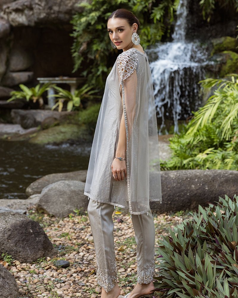 Ain | Cascade Party Wears | AN-103-Brand:Ain-Type:Ladies Clothes-Gray-Net-House of Maryam- Buy in UK, USA