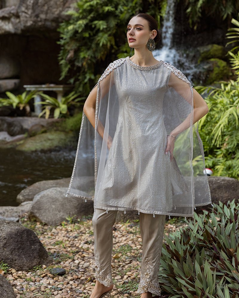 Ain | Cascade Party Wears | AN-103-Brand:Ain-Type:Ladies Clothes-Gray-Net-House of Maryam- Buy in UK, USA