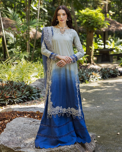 Ain | Cascade Party Wears | AN-104-Brand:Ain-Type:Ladies Clothes-Gray-Korean Raw Silk-House of Maryam- Buy in UK, USA