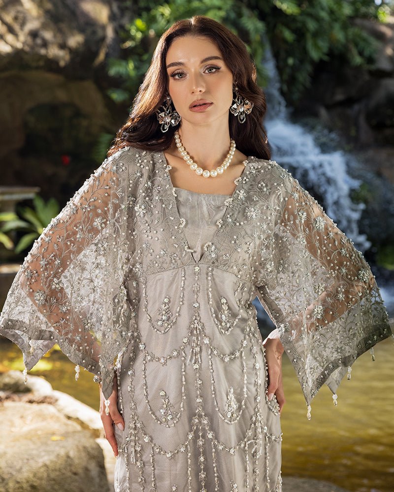 Ain | Cascade Party Wears | AN-98-Brand:Ain-Type:Ladies Clothes-Gray-Net-House of Maryam- Buy in UK, USA