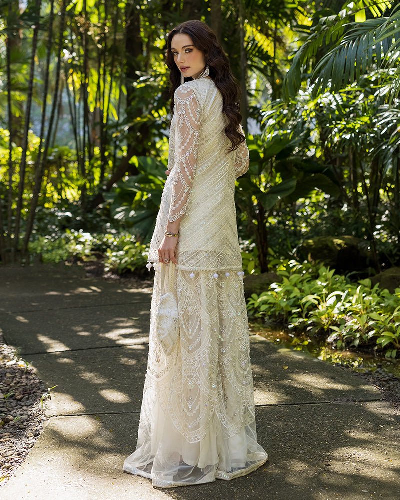 Ain | Cascade Party Wears | AN-99-Brand:Ain-Type:Ladies Clothes-Ivory-Net-House of Maryam- Buy in UK, USA