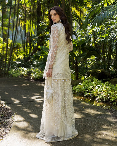 Ain | Cascade Party Wears | AN-99-Brand:Ain-Type:Ladies Clothes-Ivory-Net-House of Maryam- Buy in UK, USA
