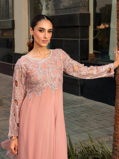 Ain | Raya Luxury Formals | AN-130 SPINAL-Brand:Ain-Type:Ladies Clothes-Peach Pink-Chiffon-House of Maryam- Buy in UK, USA