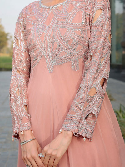 Ain | Raya Luxury Formals | AN-130 SPINAL-Brand:Ain-Type:Ladies Clothes-Peach Pink-Chiffon-House of Maryam- Buy in UK, USA
