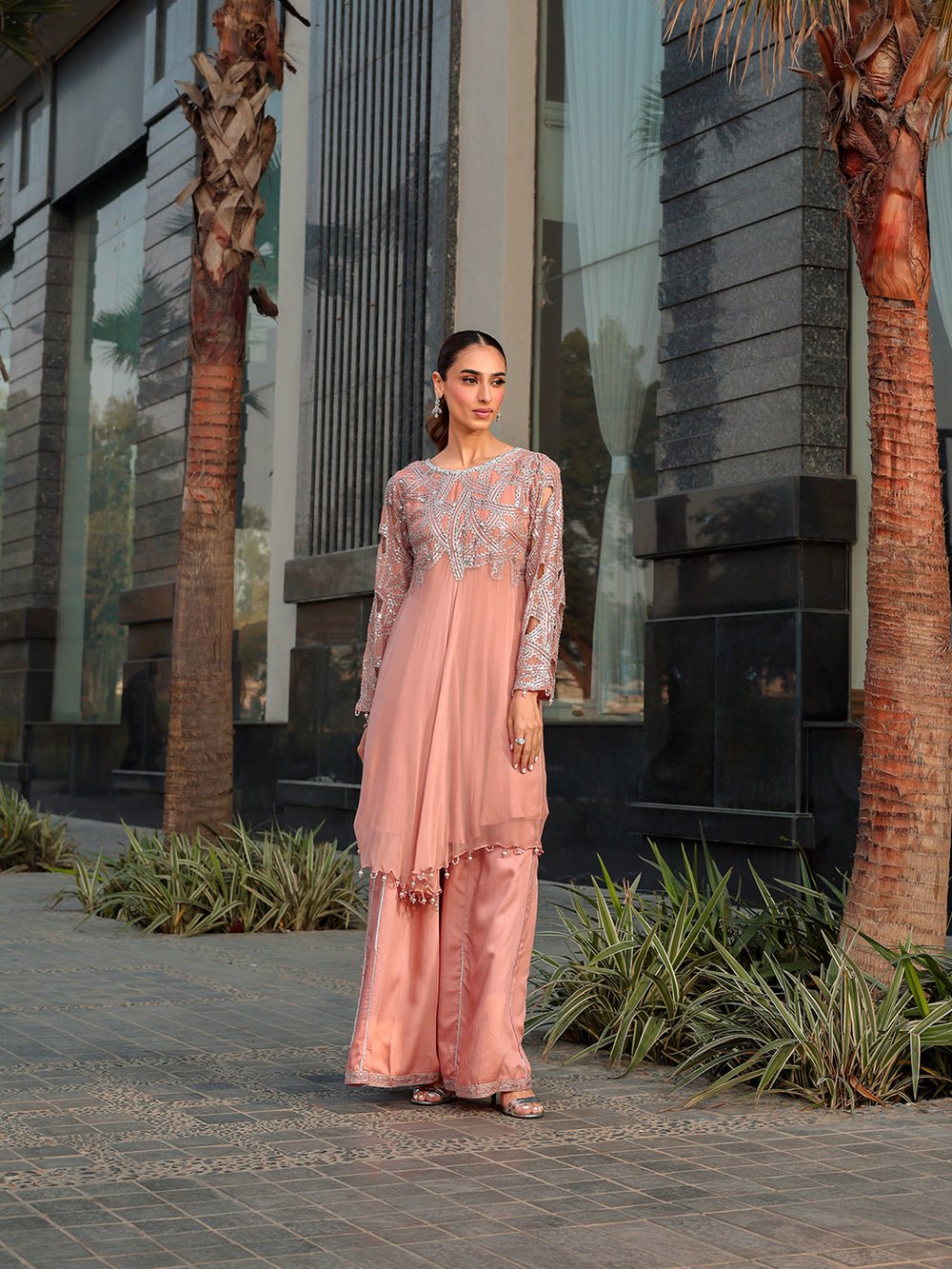 Ain | Raya Luxury Formals | AN-130 SPINAL-Brand:Ain-Type:Ladies Clothes-Peach Pink-Chiffon-House of Maryam- Buy in UK, USA