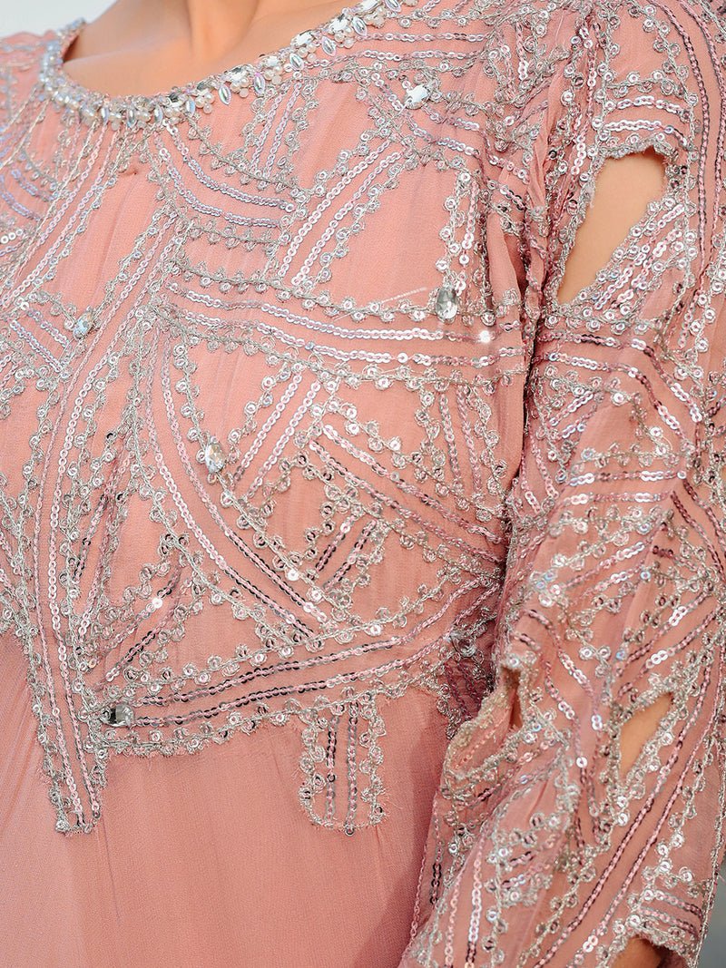 Ain | Raya Luxury Formals | AN-130 SPINAL-Brand:Ain-Type:Ladies Clothes-Peach Pink-Chiffon-House of Maryam- Buy in UK, USA