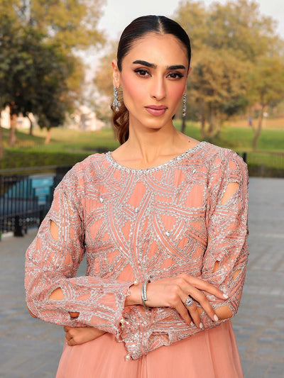 Ain | Raya Luxury Formals | AN-130 SPINAL-Brand:Ain-Type:Ladies Clothes-Peach Pink-Chiffon-House of Maryam- Buy in UK, USA