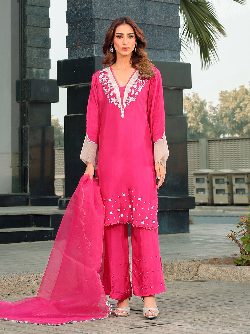 Ain | Raya Luxury Formals | AN-165 GARNET-Brand:Ain-Type:Ladies Clothes-French Rose-Silk-House of Maryam- Buy in UK, USA