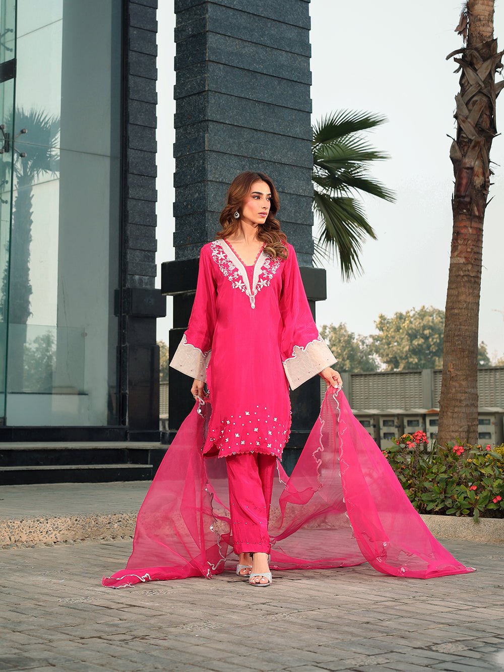 Ain | Raya Luxury Formals | AN-165 GARNET-Brand:Ain-Type:Ladies Clothes-French Rose-Silk-House of Maryam- Buy in UK, USA