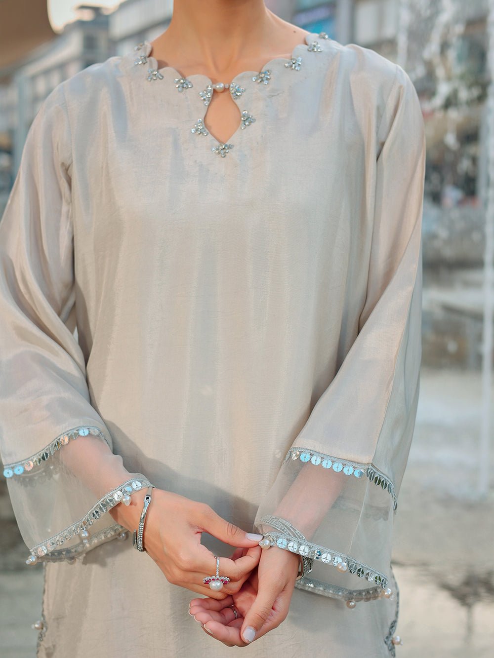 Ain | Raya Luxury Formals | AN-166 ZIRCON-Brand:Ain-Type:Ladies Clothes-Silver Gray-Silk-House of Maryam- Buy in UK, USA