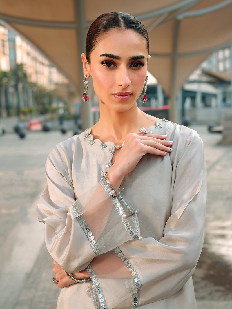 Ain | Raya Luxury Formals | AN-166 ZIRCON-Brand:Ain-Type:Ladies Clothes-Silver Gray-Silk-House of Maryam- Buy in UK, USA