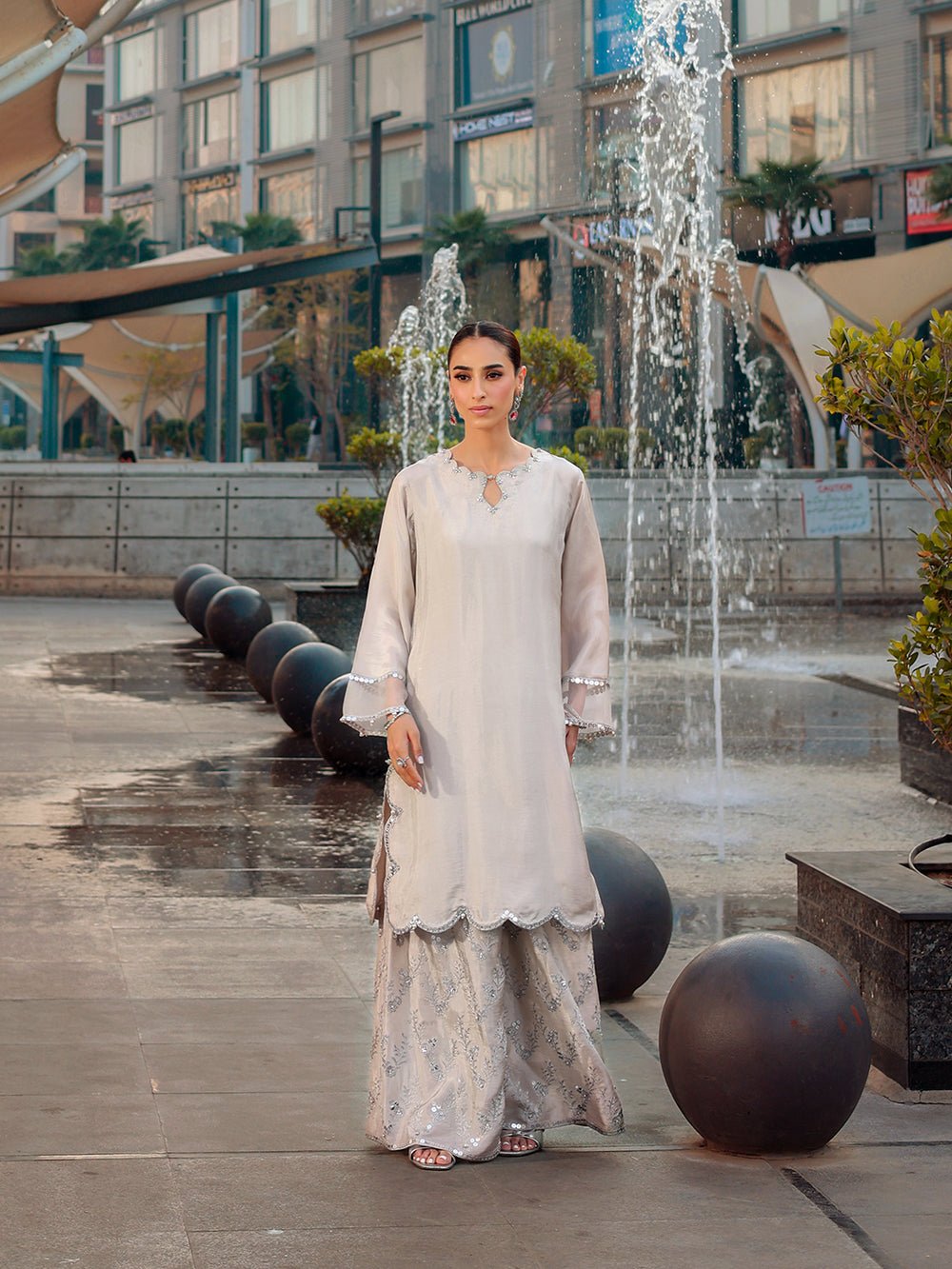 Ain | Raya Luxury Formals | AN-166 ZIRCON-Brand:Ain-Type:Ladies Clothes-Silver Gray-Silk-House of Maryam- Buy in UK, USA