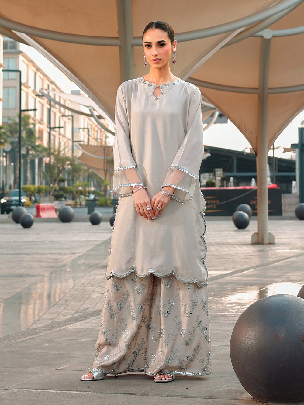 Ain | Raya Luxury Formals | AN-166 ZIRCON-Brand:Ain-Type:Ladies Clothes-Silver Gray-Silk-House of Maryam- Buy in UK, USA