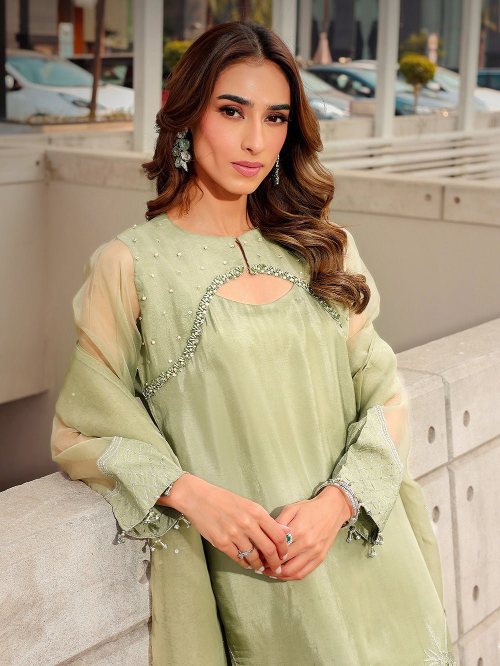Ain | Raya Luxury Formals | AN-170 BERYL-Brand:Ain-Type:Luxury-Mint Green-Silk-House of Maryam- Buy in UK, USA