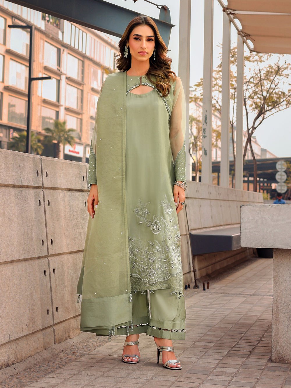 Ain | Raya Luxury Formals | AN-170 BERYL-Brand:Ain-Type:Luxury-Mint Green-Silk-House of Maryam- Buy in UK, USA