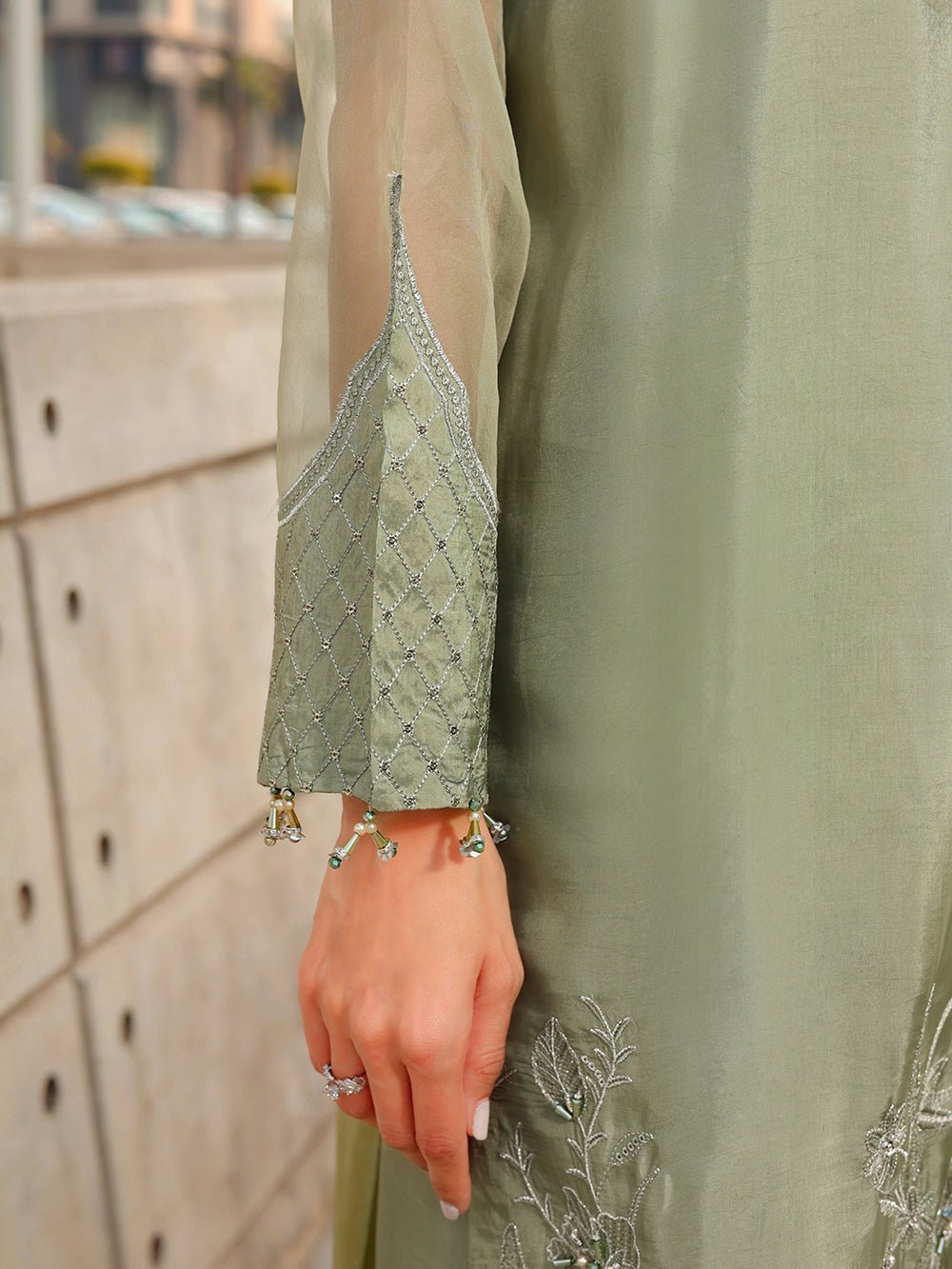 Ain | Raya Luxury Formals | AN-170 BERYL-Brand:Ain-Type:Luxury-Mint Green-Silk-House of Maryam- Buy in UK, USA