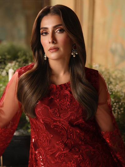 Ain | Sila Formals | AURA-Brand:Ain-Type:Ladies Clothes-Red-Net-House of Maryam- Buy in UK, USA