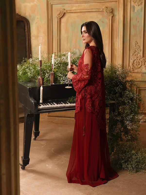 Ain | Sila Formals | AURA-Brand:Ain-Type:Ladies Clothes-Red-Net-House of Maryam- Buy in UK, USA