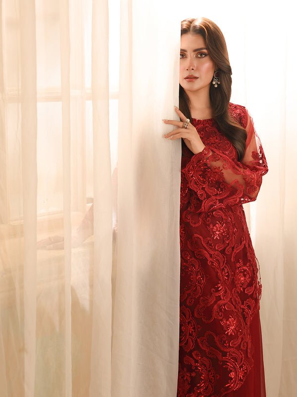 Ain | Sila Formals | AURA-Brand:Ain-Type:Ladies Clothes-Red-Net-House of Maryam- Buy in UK, USA