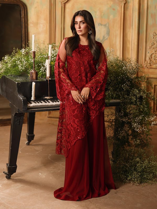 Ain | Sila Formals | AURA-Brand:Ain-Type:Ladies Clothes-Red-Net-House of Maryam- Buy in UK, USA