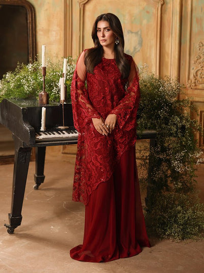 Ain | Sila Formals | AURA-Brand:Ain-Type:Ladies Clothes-Red-Net-House of Maryam- Buy in UK, USA