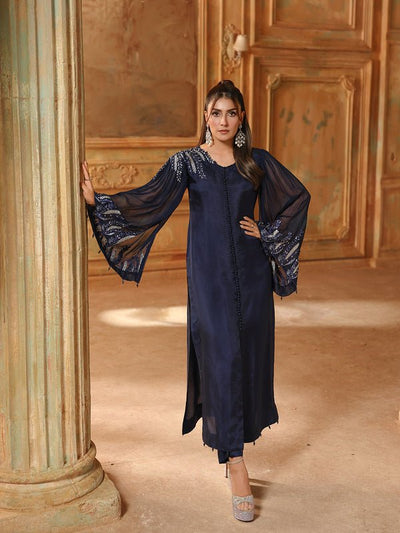 Ain | Sila Formals | BLOOM-Brand:House of Maryam-Type:Ladies Clothes-Midnight Blue-Silk-House of Maryam- Buy in UK, USA
