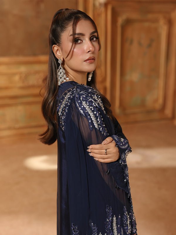 Ain | Sila Formals | BLOOM-Brand:House of Maryam-Type:Ladies Clothes-Midnight Blue-Silk-House of Maryam- Buy in UK, USA
