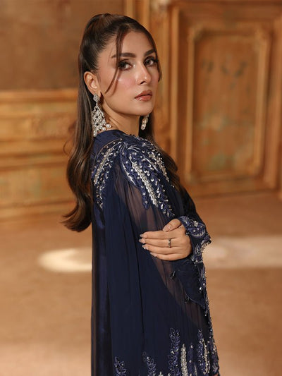 Ain | Sila Formals | BLOOM-Brand:House of Maryam-Type:Ladies Clothes-Midnight Blue-Silk-House of Maryam- Buy in UK, USA